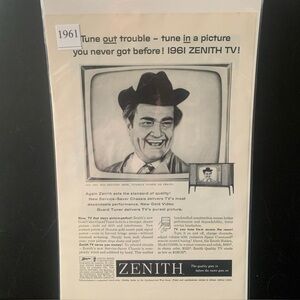 Vintage 1961 Zenith Tune Out Trouble Tune in A Picture Ad Advertisement